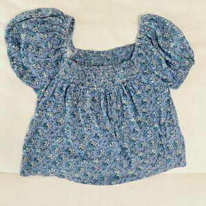 Lucky Brand Boho Floral Smocked Top – Blue – Size Small – Excellent Condition